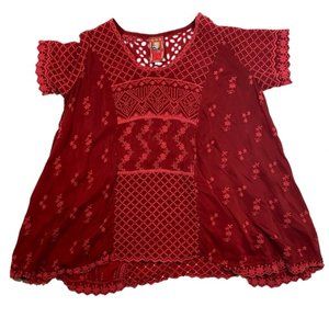 Johnny Was oversized red embroidered tunic top